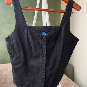 Old Navy Black Linen Button-up Vest NWOT